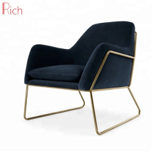 Modern Home Furniture Brass Frame Armchair Dark Blue Velvet Accent Chair